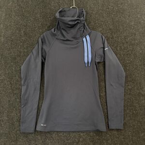 Nike Pro Dri-FIT Hoodie Womens Small Gray Blue Funnel Neck Training 485381-437